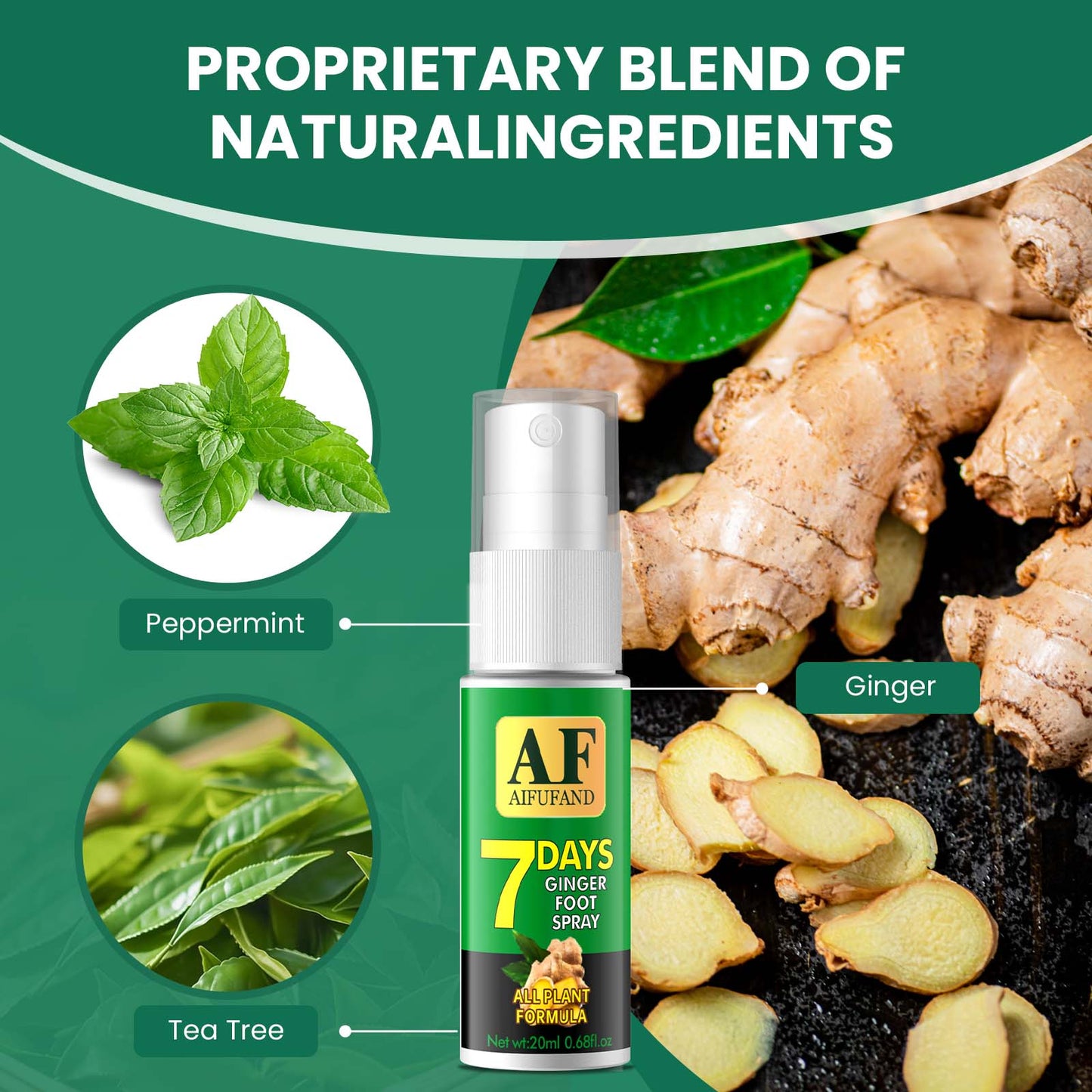 AIFUFAND Natural Athlete's Foot Treatment Spray – Soothes Itching, Burning & Prevents Fungal Infections | Ginger & Tea Tree Oil Formula for Foot Relief | Gentle Antifungal Care for Cracked, Dry Skin & Odor Control (Travel Size-20ML))
