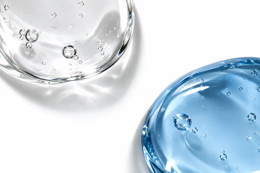 Clear and blue gel textures on a white background