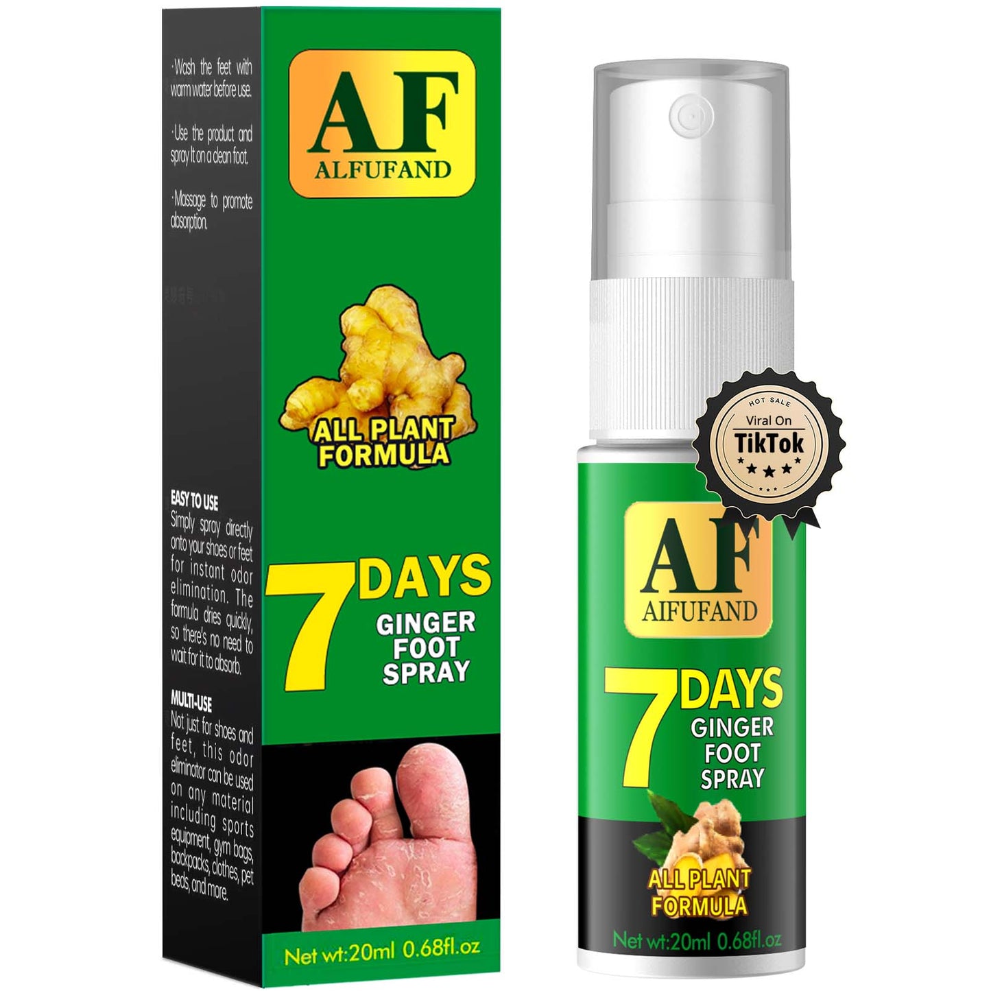 AIFUFAND Natural Athlete's Foot Treatment Spray – Soothes Itching, Burning & Prevents Fungal Infections | Ginger & Tea Tree Oil Formula for Foot Relief | Gentle Antifungal Care for Cracked, Dry Skin & Odor Control (Travel Size-20ML))