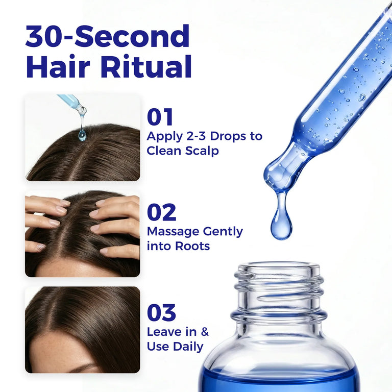 Three-step daily hair serum application ritual